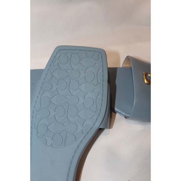 COACH Women's Sculpt C Logo Leather Slide Flat Sandals Bluebell NIB - Picture 6 of 8